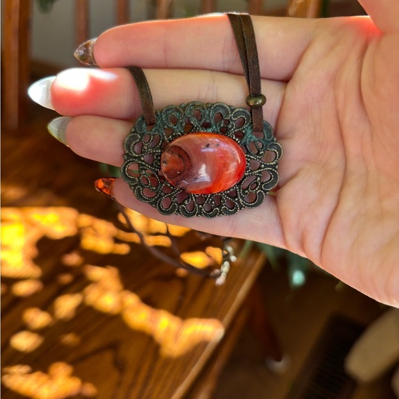 Boho Brass Stone Necklace - Picture 3 of 6